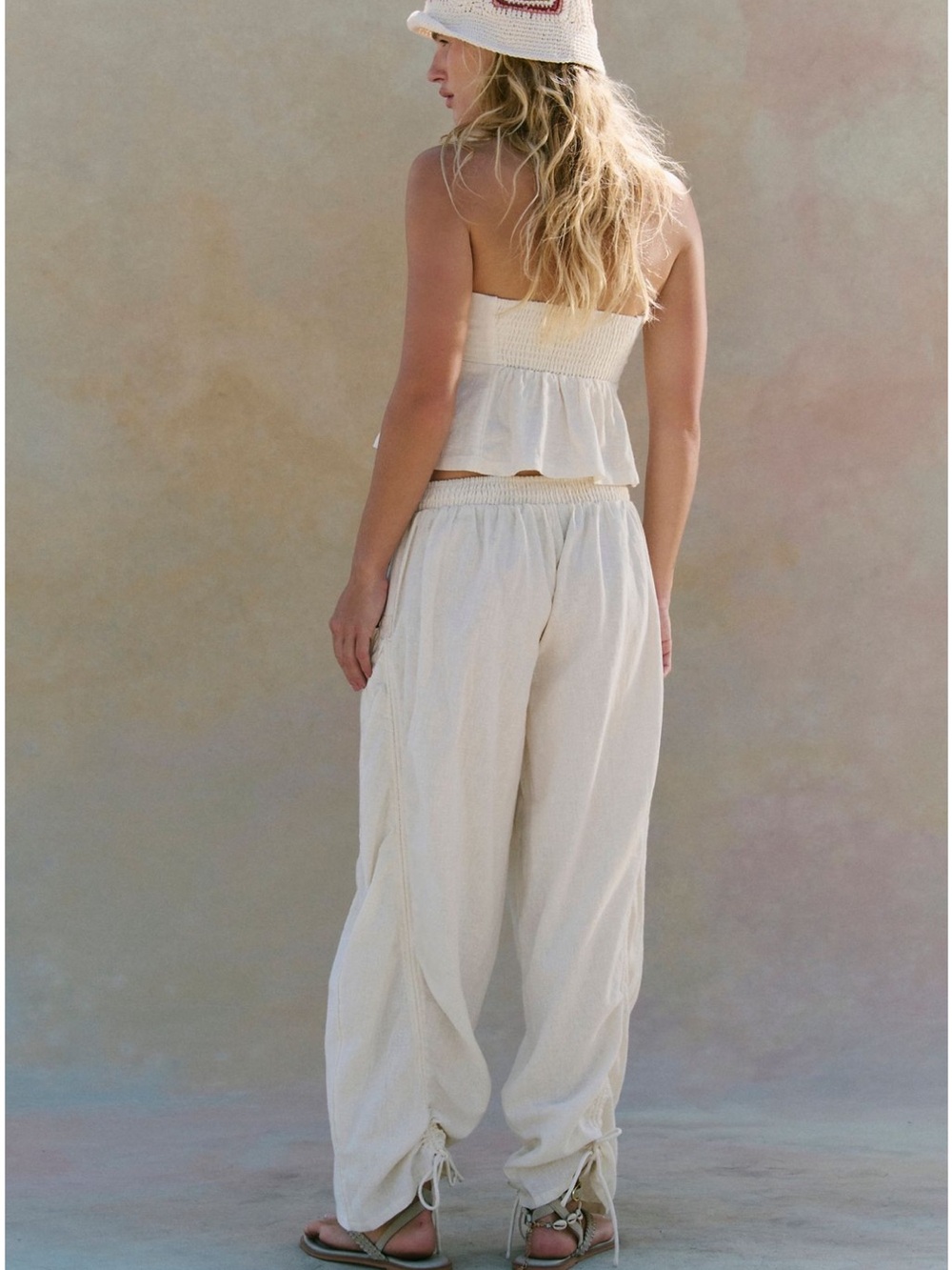 Women's Cream Drawstring Cropped Pants & Halter Top Set - Picture 2 of 6